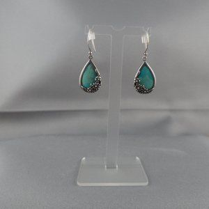 Vintage Natural Turquoise Tear Drop and Sterling Silver Earring